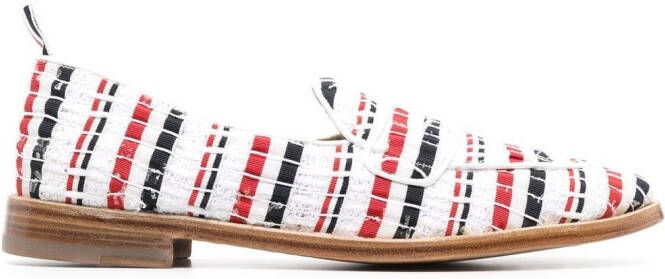 Thom Browne ribbon tweed penny loafers White