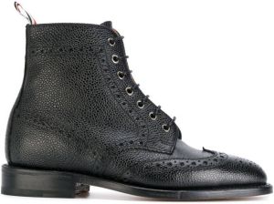 Thom Browne Wingtip Brogue Boot With Leather Sole In Black Pebble Grain