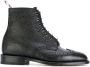 Thom Browne Wingtip Brogue Boot With Leather Sole In Black Pebble Grain - Thumbnail 1