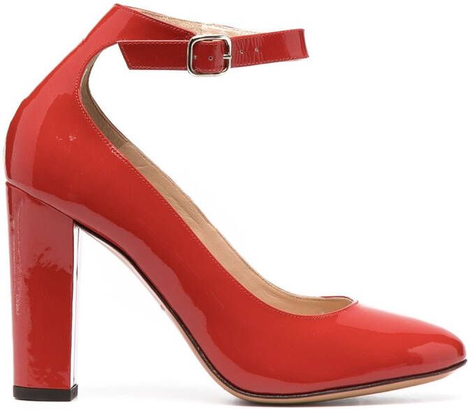 Tila March side-buckle leather pumps Red