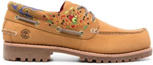 Timberland floral-embroidered suede boat shoes Brown