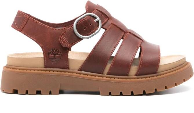 Timberland logo-debossed leather sandals Red
