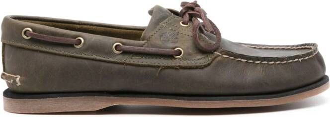 Timberland logo-embossed leather boat shoes Green