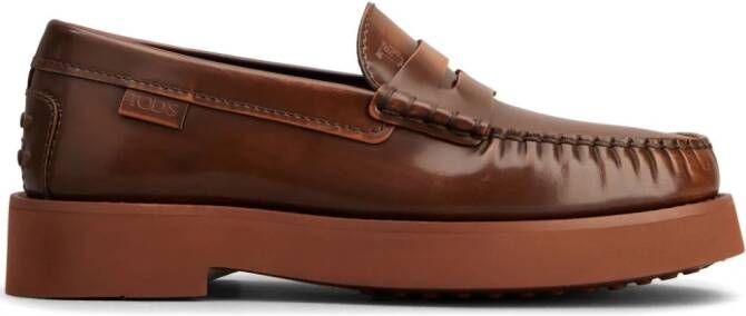 Tod's almond-toe leather loafers Brown