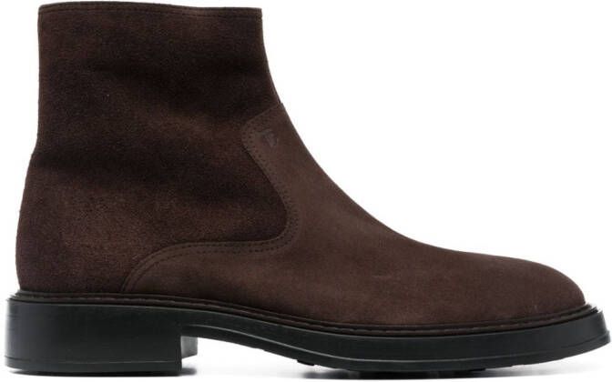 Tod's almond-toe suede ankle boots Brown
