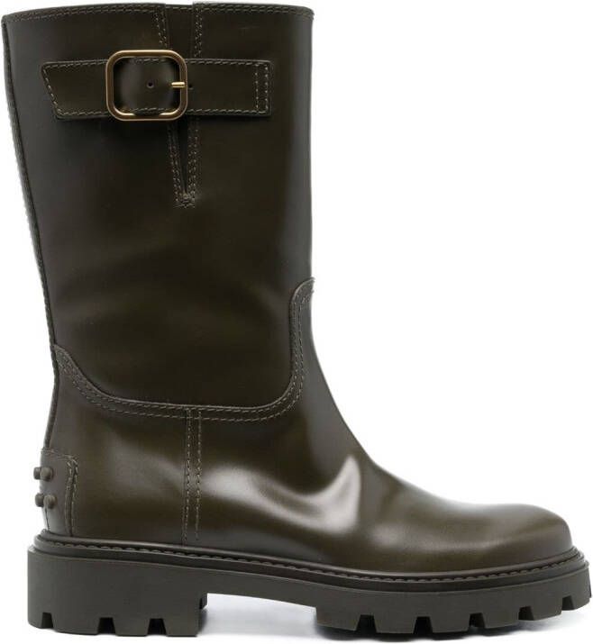 Tod's buckle-detail leather boots Green