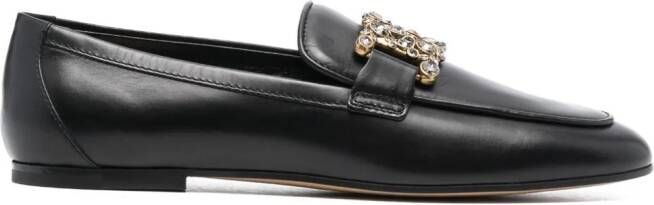 Tod's Catena crystal-embellished leather loafers Black