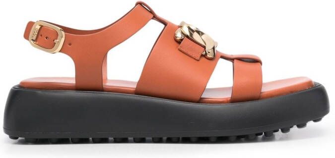 Tod's chain-link leather sandals Brown