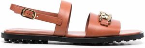 Tod's chain-link leather-strap sandals Brown