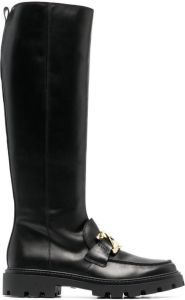 Tod's chain-plaque knee-high boots Black
