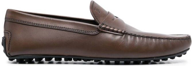 Tod's embossed-logo detail loafers Brown