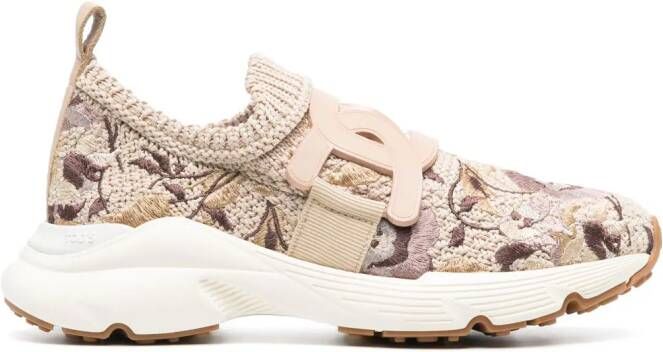 Tod's floral-embroidered slip-on sneakers Neutrals