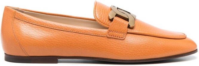 Tod's Kate gold-chain leather loafers Orange