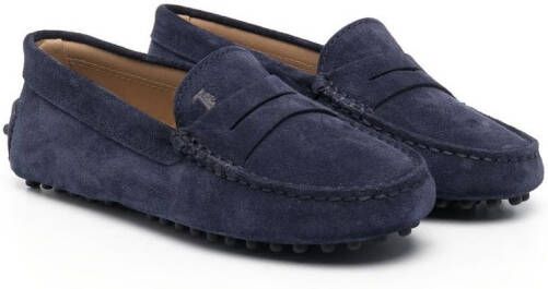 Tod's Kids embroidered-logo loafers Blue