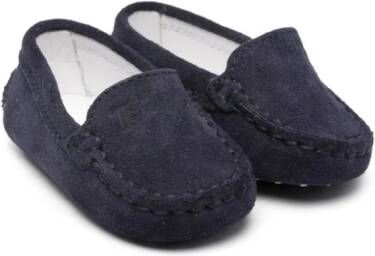 Tod's Kids Gommino logo-embossed suede slippers Blue