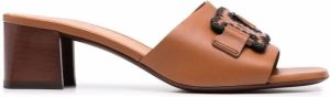 Tod's leather chain-appliqué mules Brown