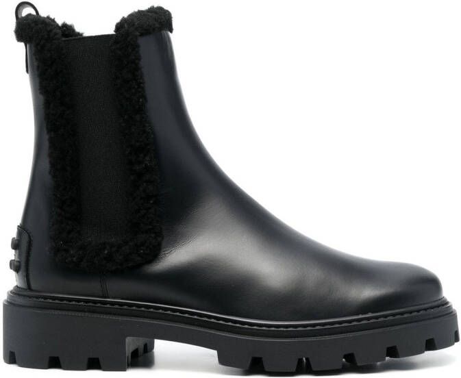 Tod's leather faux-shearling trim boots Black