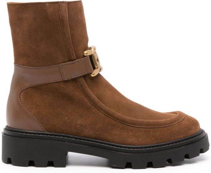 Tod's logo-buckle suede boots Brown