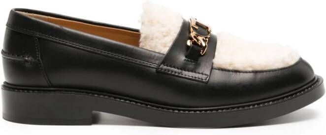 Tod's logo-chain shearling-panel loafers Black