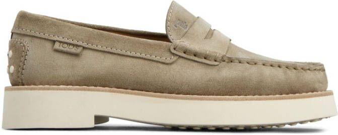 Tod's logo-debossed suede loafers Neutrals