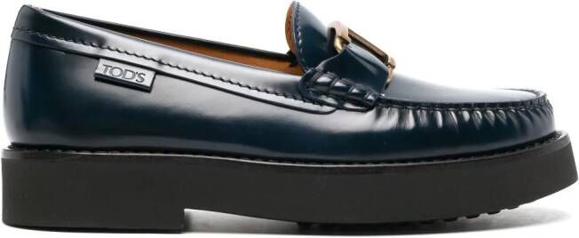 Tod's logo-plaque leather loafers Blue