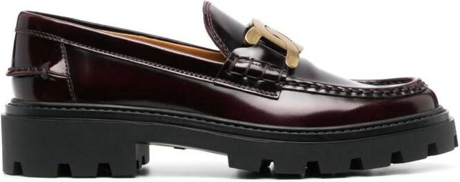 Tod's logo-plaque leather loafers Red