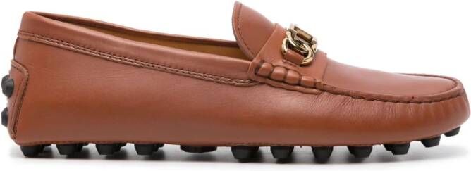 Tod's logo-plaque leather moccasins Brown