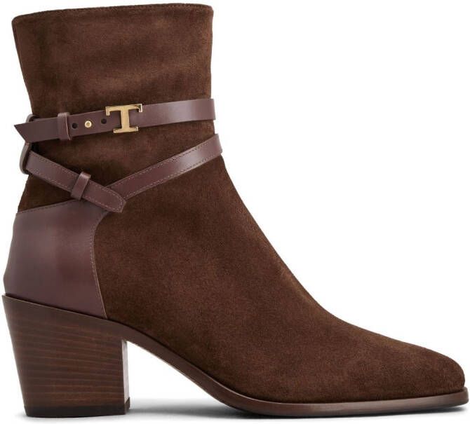 Tod's logo-plaque suede ankle boots Brown