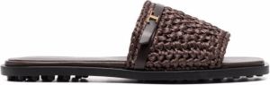 Tod's logo-plaque woven slides Brown