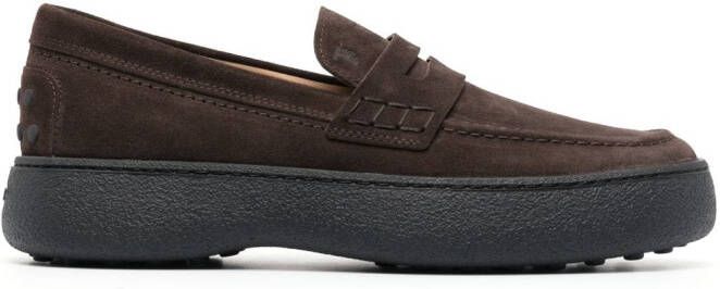 Tod's logo-stamped suede penny loafers Brown