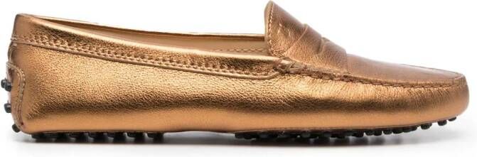 Tod's metallic-finish leather loafers Gold