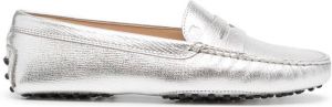 Tod's metallic-finish round-toe loafers Silver