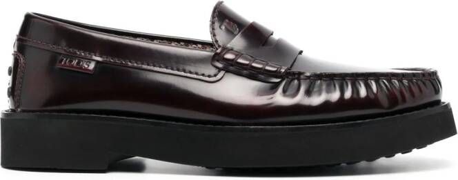 Tod's penny-slot leather loafers Red