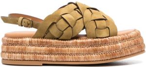 Tod's raffia platform sandals Green