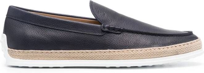 Tod's raffia-trimmed leather loafers Blue