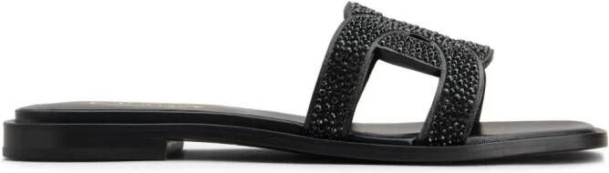 Tod's rhinestone-embellished leather sandals Black