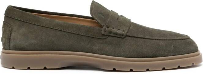 Tod's ridged suede loafers Green