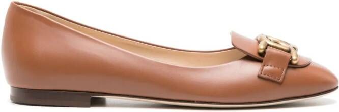 Tod's round-toe leather ballerina shoes Brown