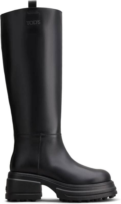 Tod's round-toe leather boots Black