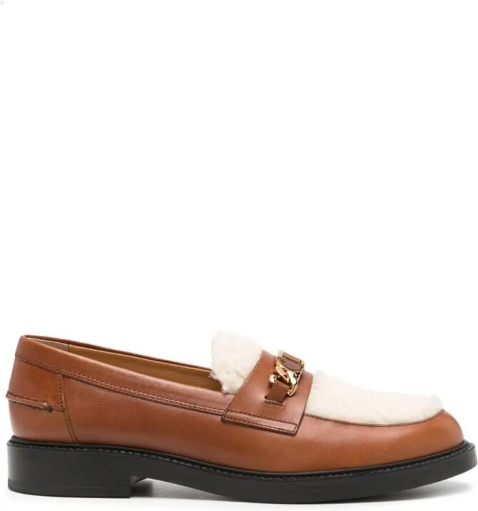 Tod's shearling leather loafers Brown