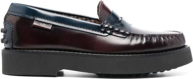 Tod's two-tone leather loafers Red