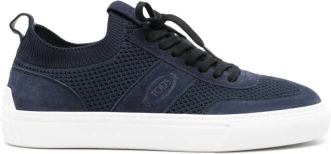 Tod's suede-panels knitted sneakers Blue