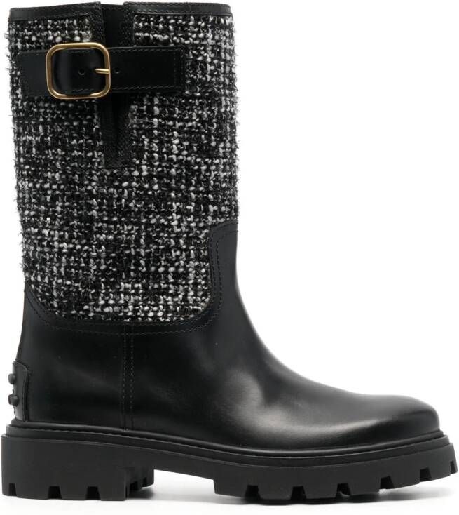Tod's tweed-detail leather boots Black