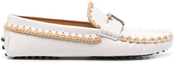 Tod's whipstitch buckled leather loafers White