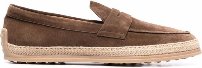 Tod's woven trim penny loafers Brown