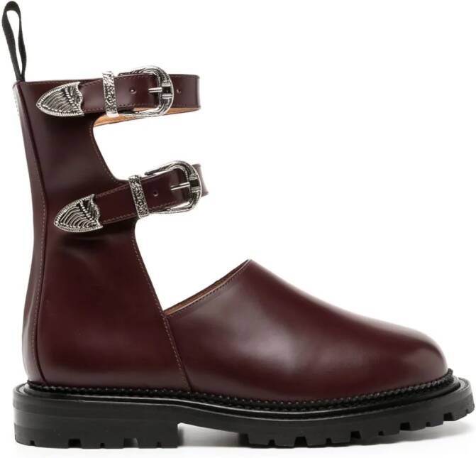 Toga Pulla buckle leather ankle boots Brown