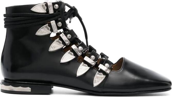 Toga Pulla buckled lace-up leather sandals Black