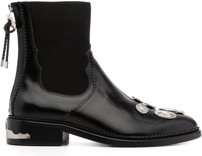 Toga Pulla mix-badge leather ankle boots Black