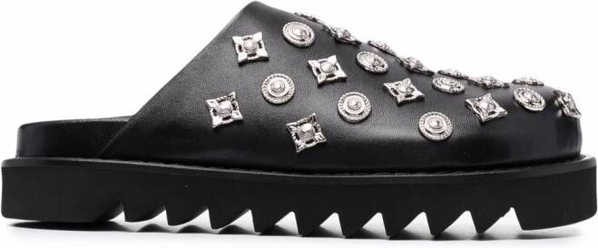 Toga Pulla silver-stud embellished leather mules Black