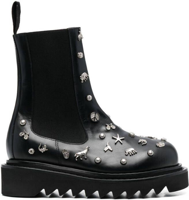 Toga Pulla studded ridged sole ankle boots Black